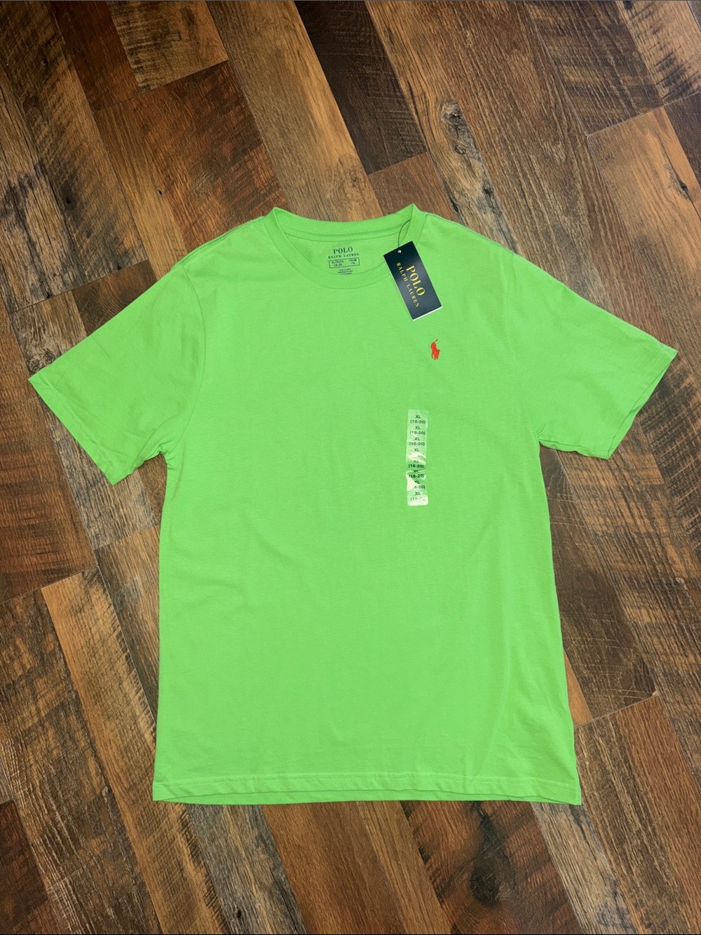 NWT Polo Ralph Lauren Crewneck T-Shirt Youth XL 18-20 Neon Green Red Pony